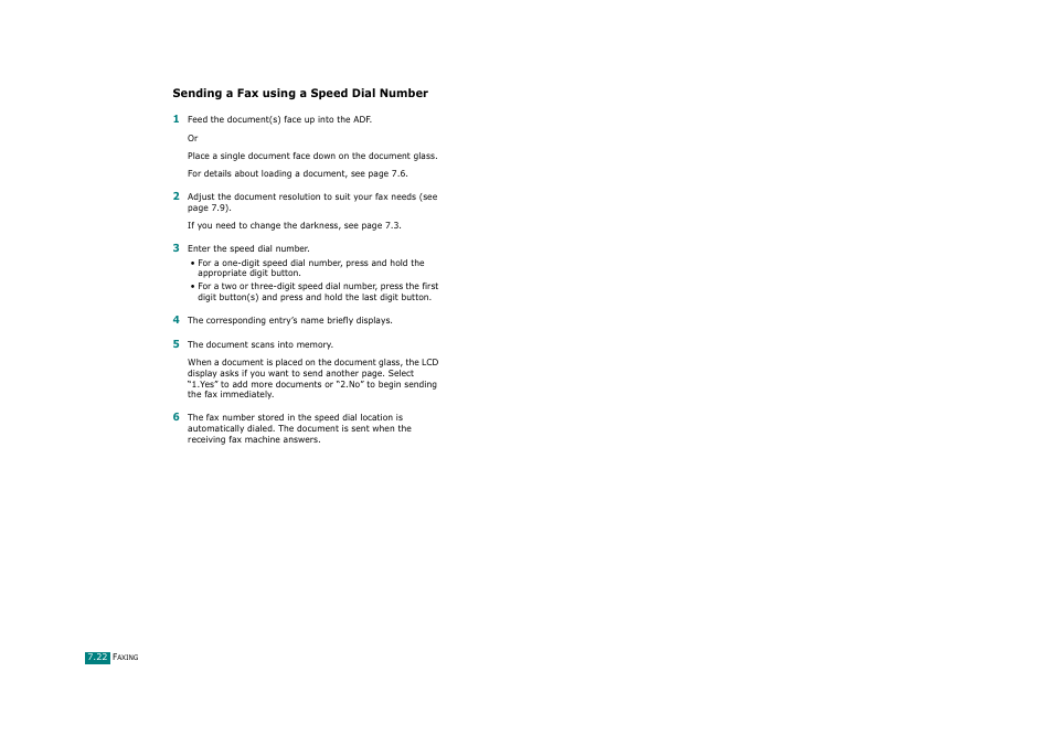 Sending a fax using a speed dial number | Ricoh Aficio FX200 User Manual | Page 169 / 278