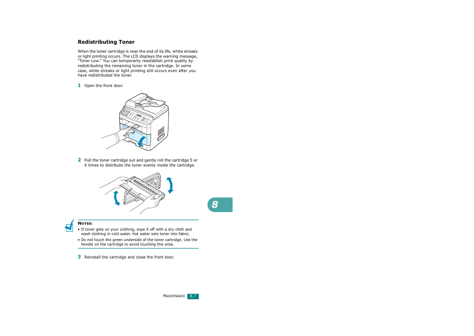 Redistributing toner | Ricoh Aficio FX200 User Manual | Page 194 / 278