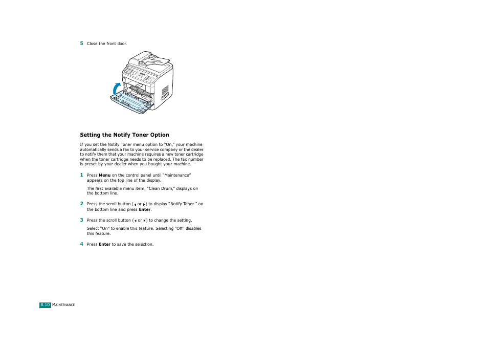 Setting the notify toner option | Ricoh Aficio FX200 User Manual | Page 197 / 278