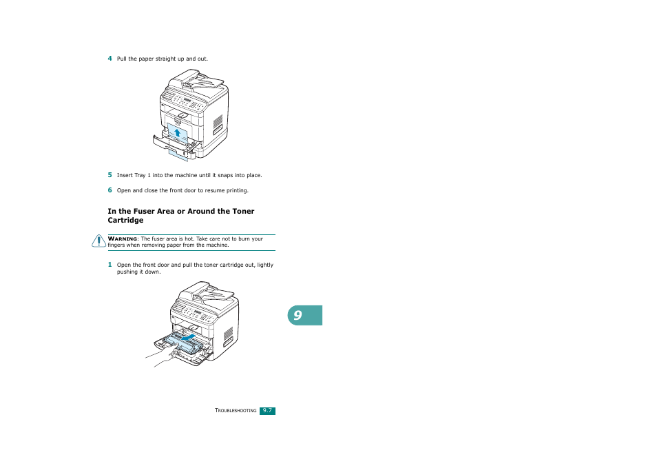 In the fuser area or around the toner cartridge | Ricoh Aficio FX200 User Manual | Page 210 / 278