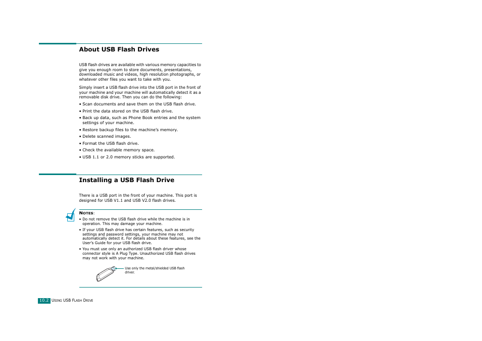 About usb flash drives, Installing a usb flash drive | Ricoh Aficio FX200 User Manual | Page 235 / 278