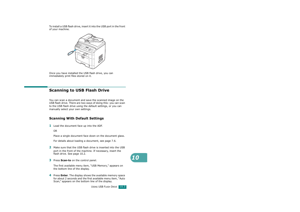 Scanning to usb flash drive, Scanning with default settings | Ricoh Aficio FX200 User Manual | Page 236 / 278