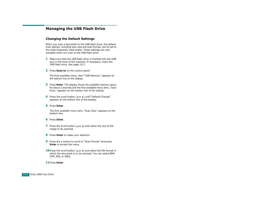 Managing the usb flash drive, Changing the default settings | Ricoh Aficio FX200 User Manual | Page 239 / 278