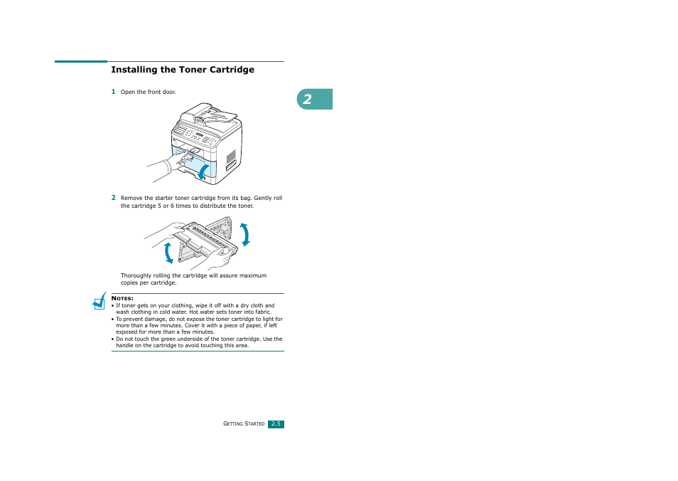 Installing the toner cartridge | Ricoh Aficio FX200 User Manual | Page 30 / 278