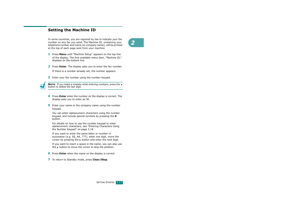 Setting the machine id | Ricoh Aficio FX200 User Manual | Page 42 / 278
