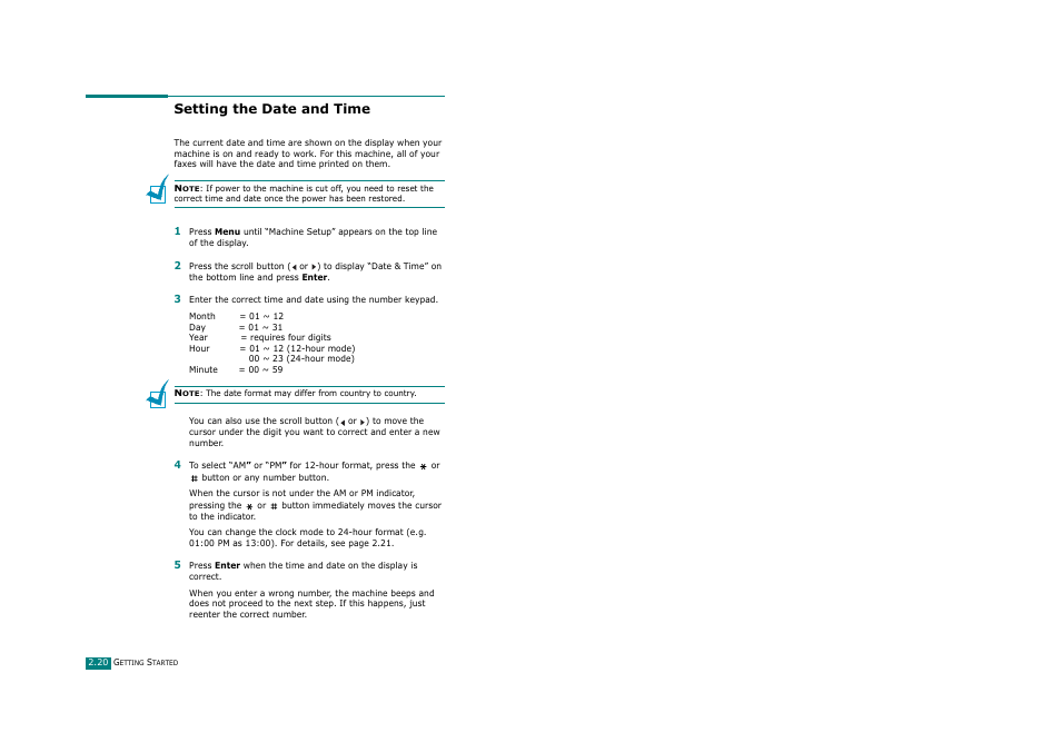 Setting the date and time | Ricoh Aficio FX200 User Manual | Page 45 / 278