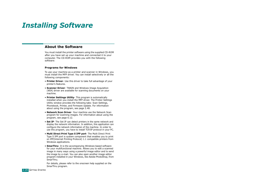 About the software, Installing software | Ricoh Aficio FX200 User Manual | Page 51 / 278
