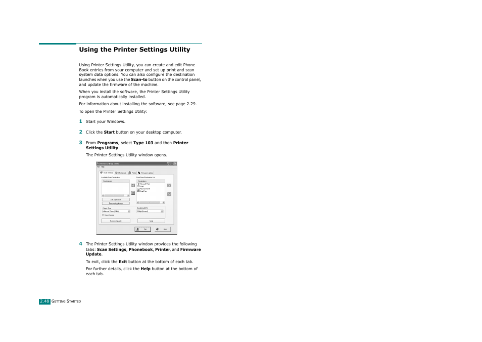 Using the printer settings utility | Ricoh Aficio FX200 User Manual | Page 73 / 278