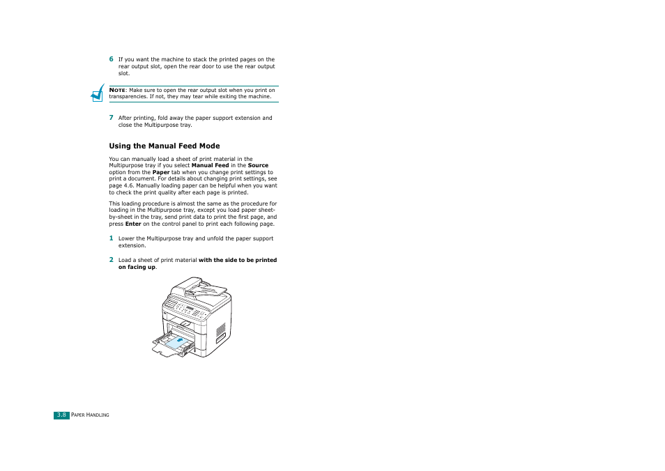 Using the manual feed mode | Ricoh Aficio FX200 User Manual | Page 85 / 278