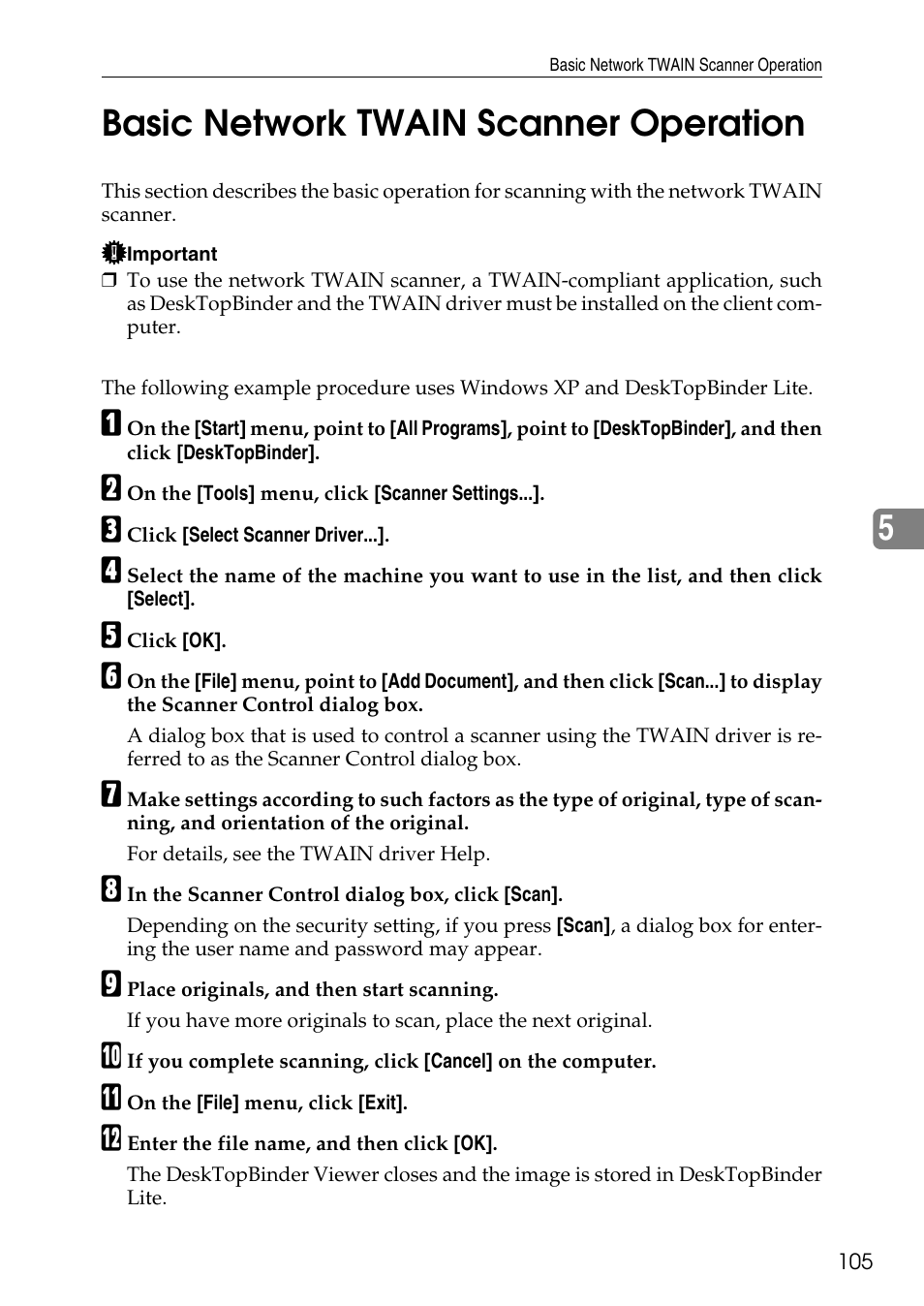 Basic network twain scanner operation, 5basic network twain scanner operation | Ricoh Type W3600 User Manual | Page 113 / 166
