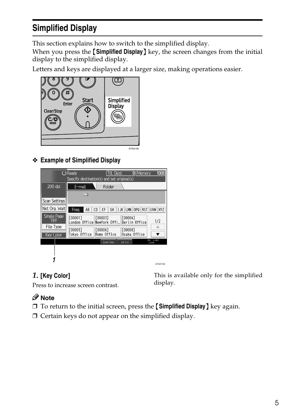 Simplified display | Ricoh Type W3600 User Manual | Page 13 / 166