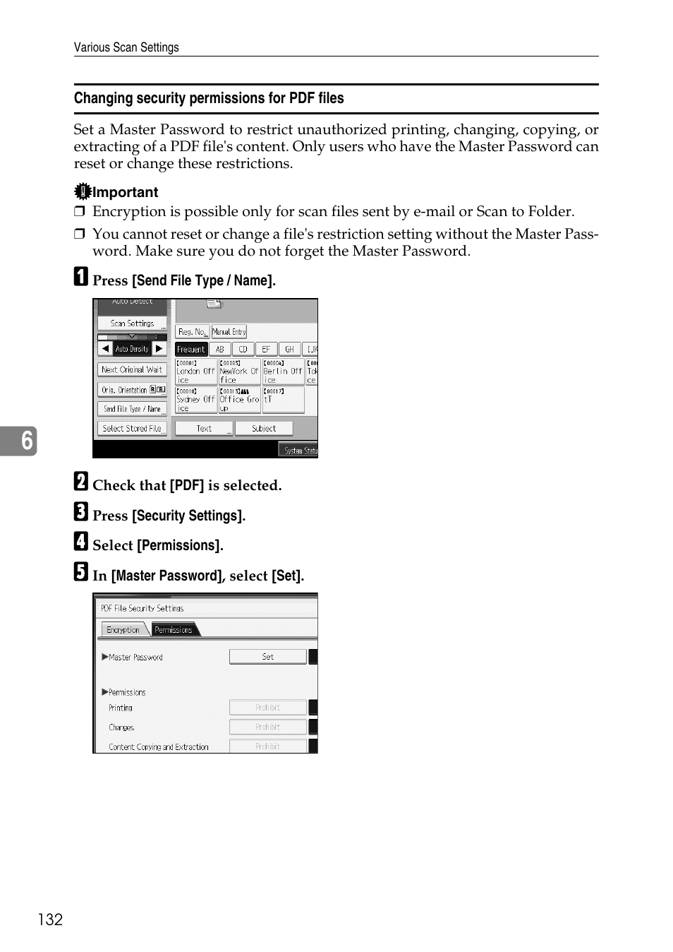 Changing security permissions for pdf files | Ricoh Type W3600 User Manual | Page 140 / 166