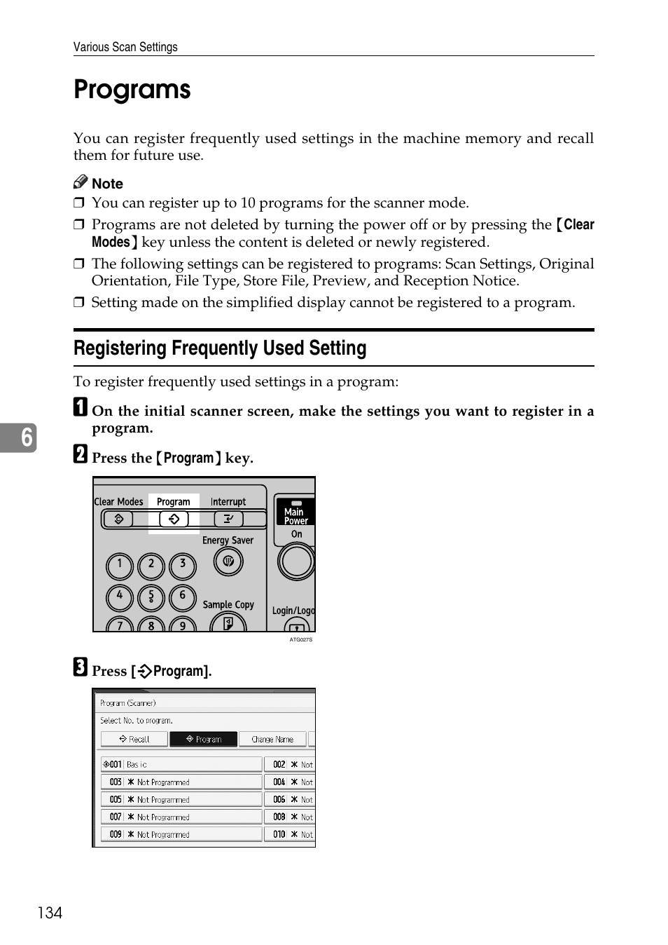 Programs, Registering frequently used setting, 6programs | Ricoh Type W3600 User Manual | Page 142 / 166