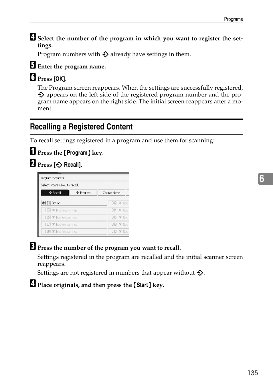 Recalling a registered content | Ricoh Type W3600 User Manual | Page 143 / 166