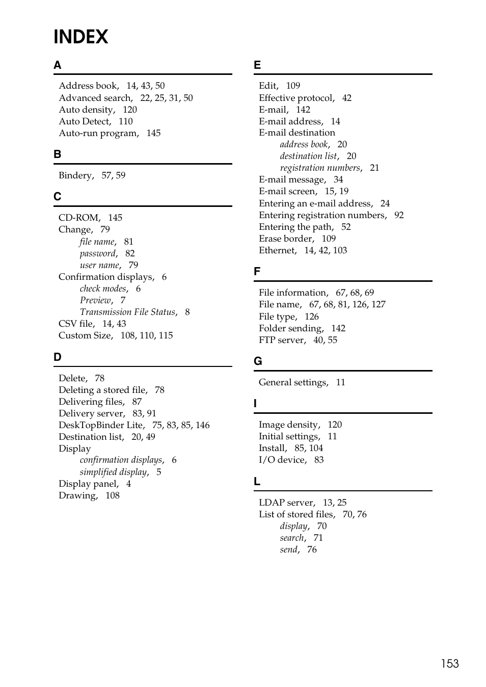 Index | Ricoh Type W3600 User Manual | Page 161 / 166