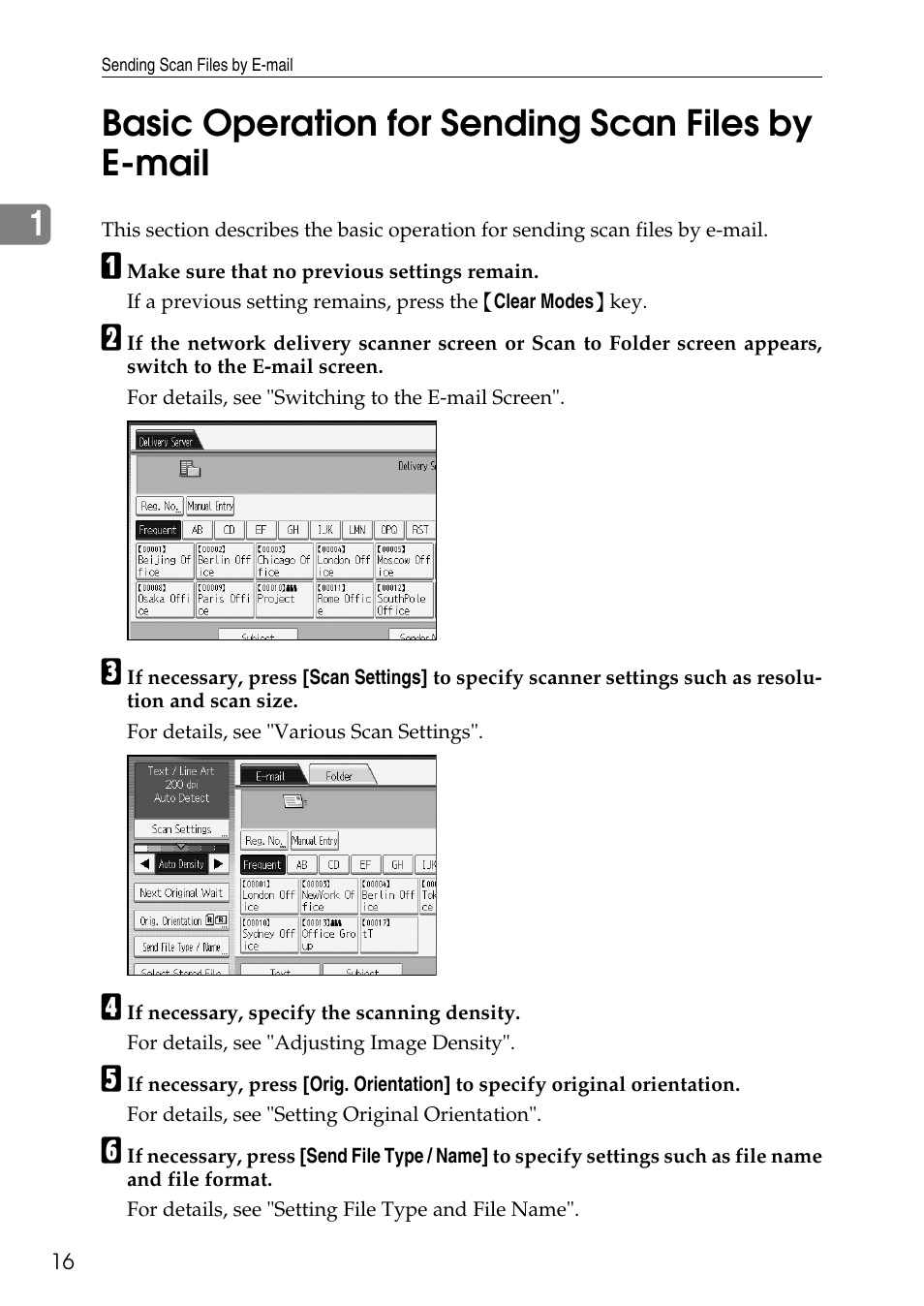 Basic operation for sending scan files by e-mail, 1basic operation for sending scan files by e-mail | Ricoh Type W3600 User Manual | Page 24 / 166