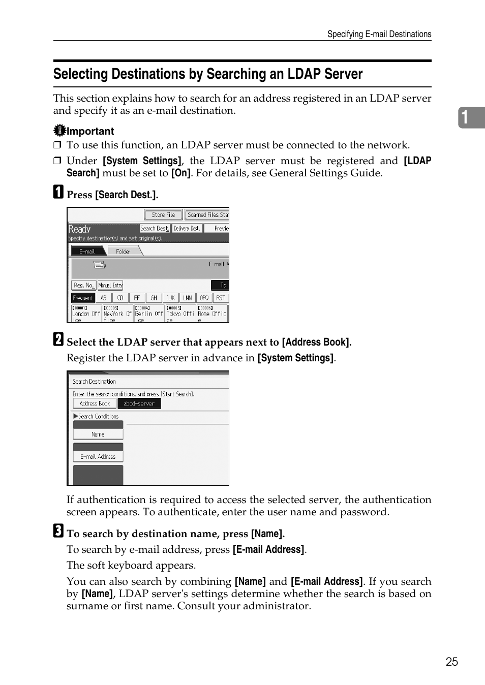 Selecting destinations by searching an ldap server | Ricoh Type W3600 User Manual | Page 33 / 166