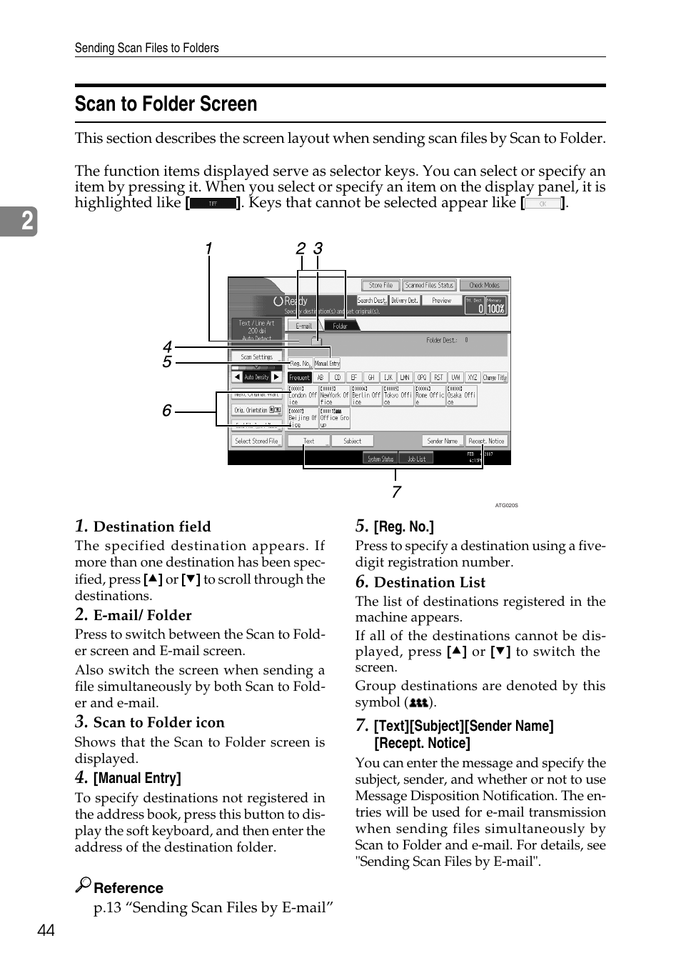Scan to folder screen, P.44 “scan to folder screen | Ricoh Type W3600 User Manual | Page 52 / 166