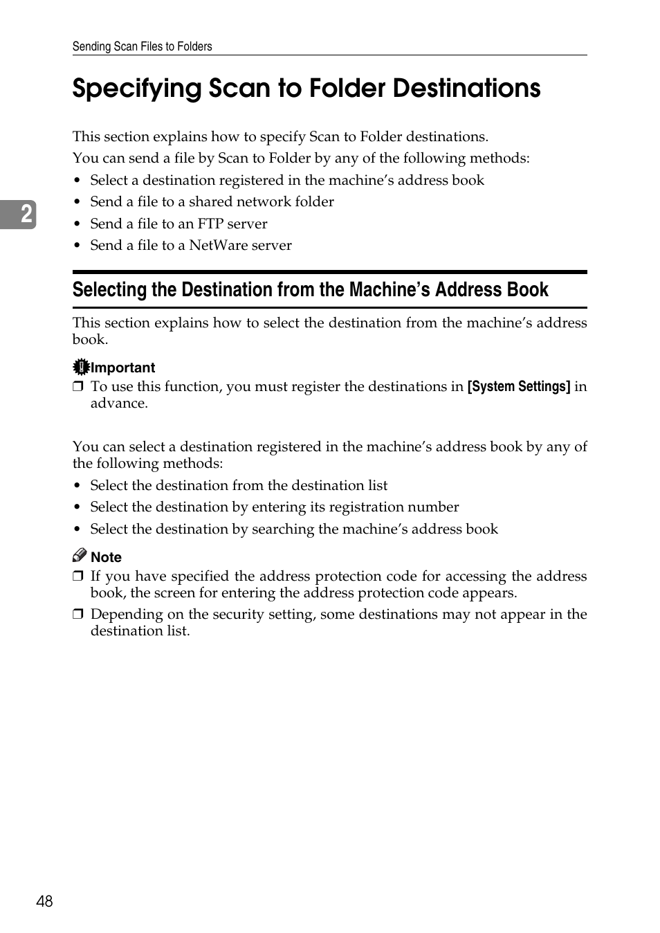 Specifying scan to folder destinations, P.48 “specifying scan to folder destinations, 2specifying scan to folder destinations | Ricoh Type W3600 User Manual | Page 56 / 166