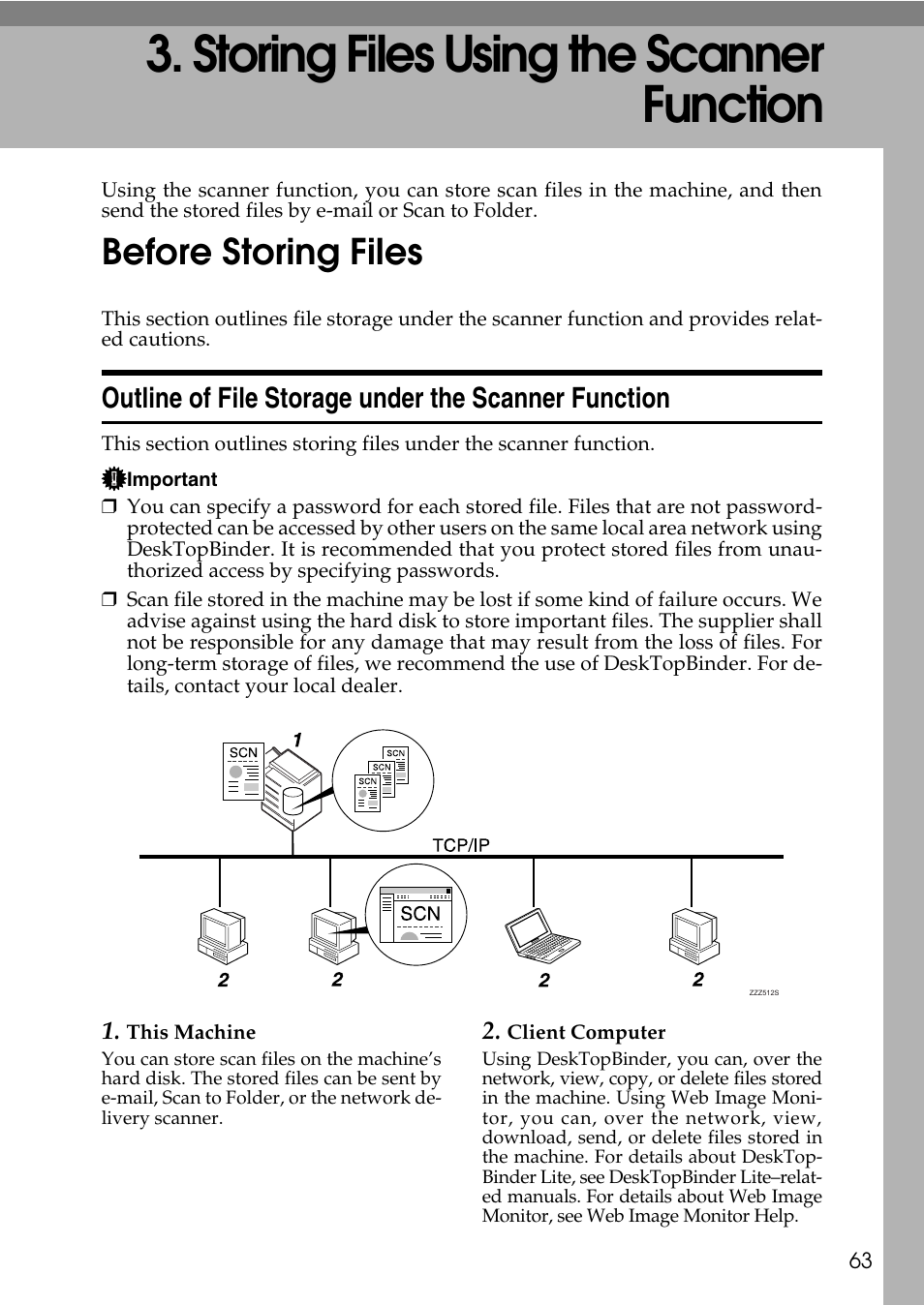  storing files using the scanner function, Before storing files, Outline of file storage under the scanner function | Storing files using the scanner function, P.63 “storing files using the scanner function | Ricoh Type W3600 User Manual | Page 71 / 166