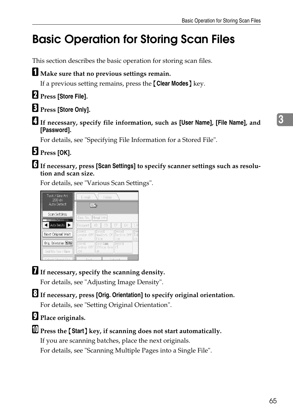 Basic operation for storing scan files, 3basic operation for storing scan files | Ricoh Type W3600 User Manual | Page 73 / 166
