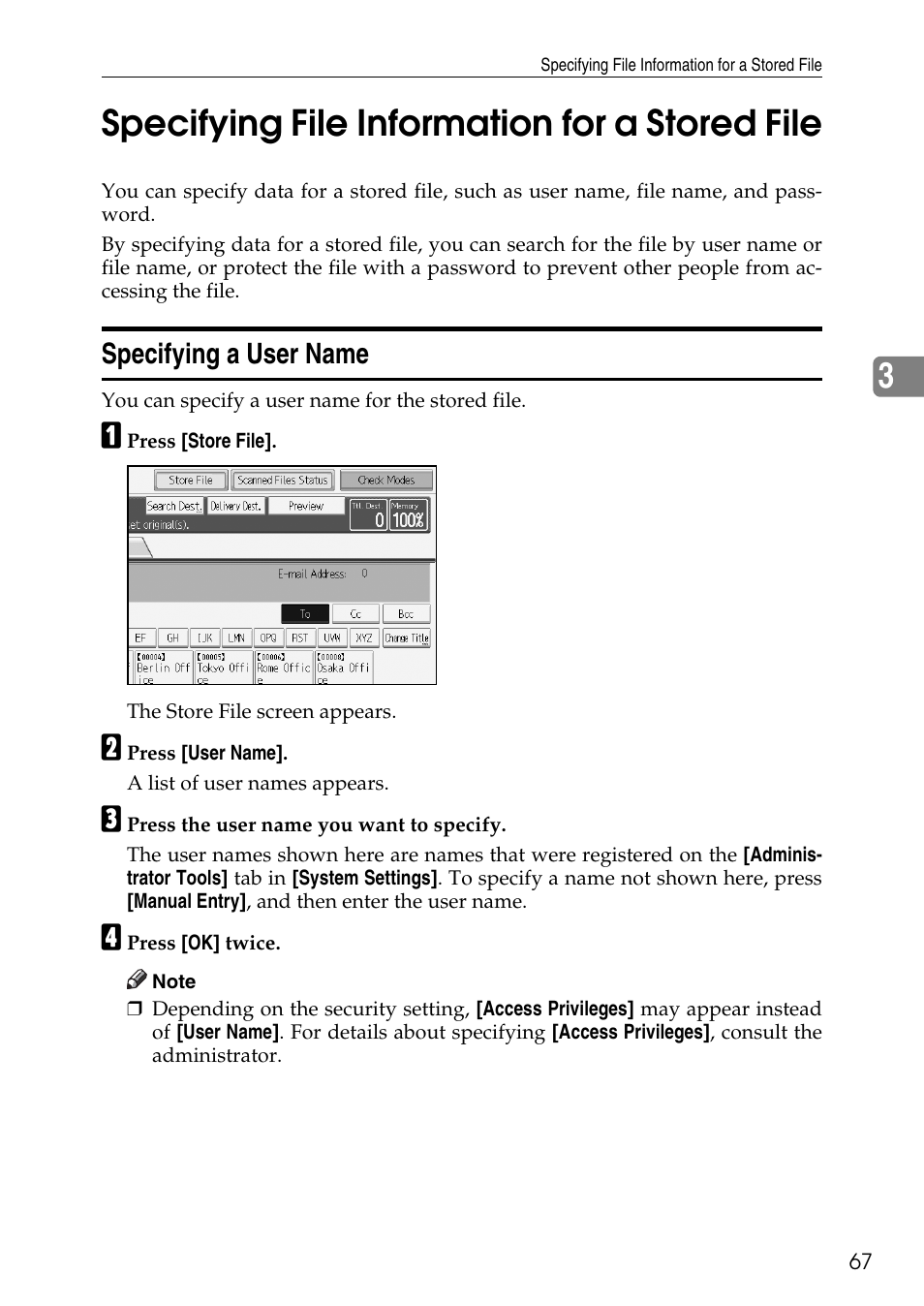 Specifying file information for a stored file, Specifying a user name, 3specifying file information for a stored file | Ricoh Type W3600 User Manual | Page 75 / 166