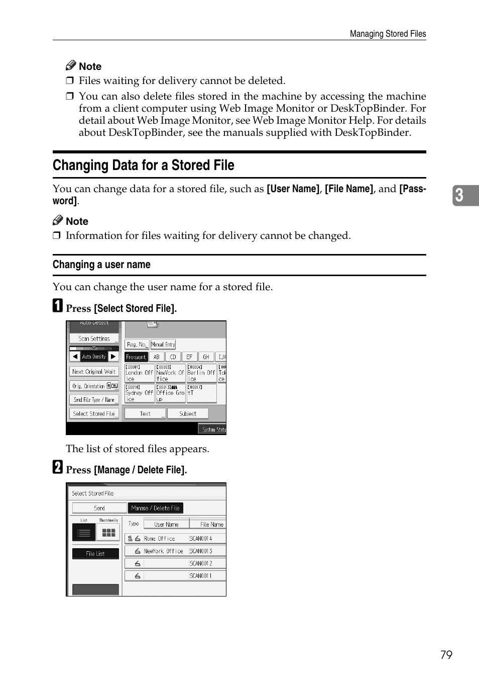 Changing data for a stored file, Changing a user name | Ricoh Type W3600 User Manual | Page 87 / 166