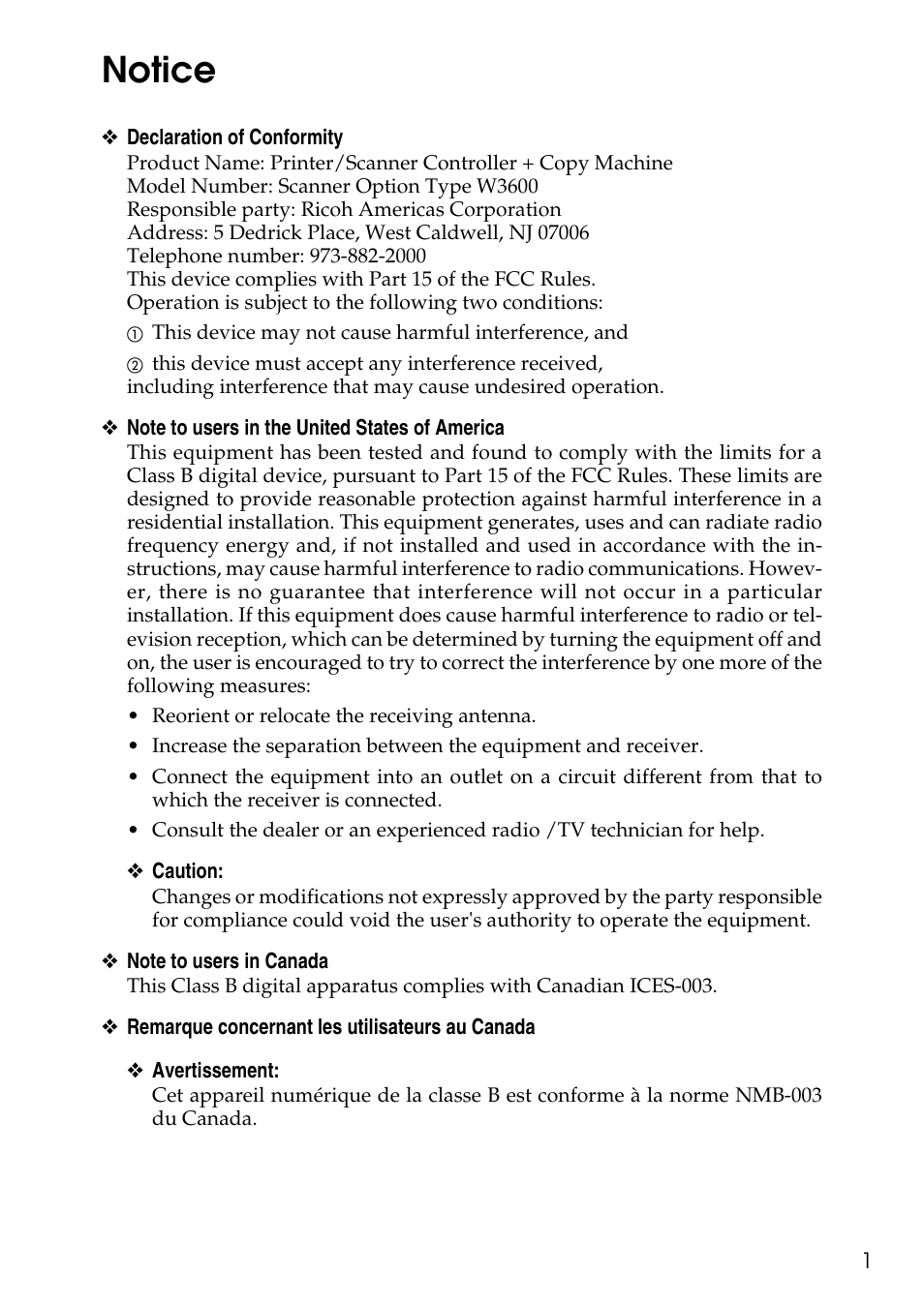 Notice | Ricoh Type W3600 User Manual | Page 9 / 166