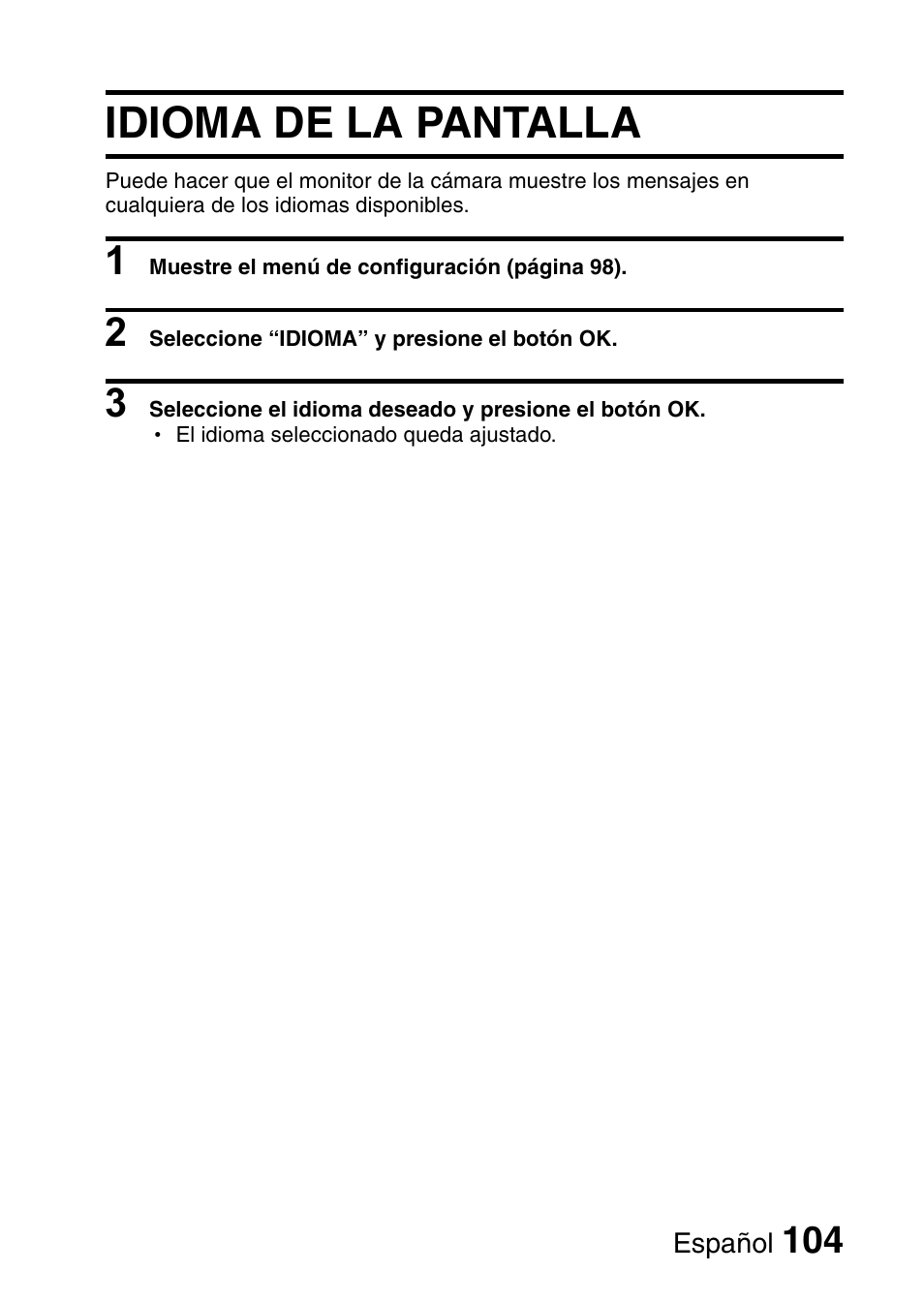 Idioma de la pantalla | Ricoh R50 User Manual | Page 106 / 159