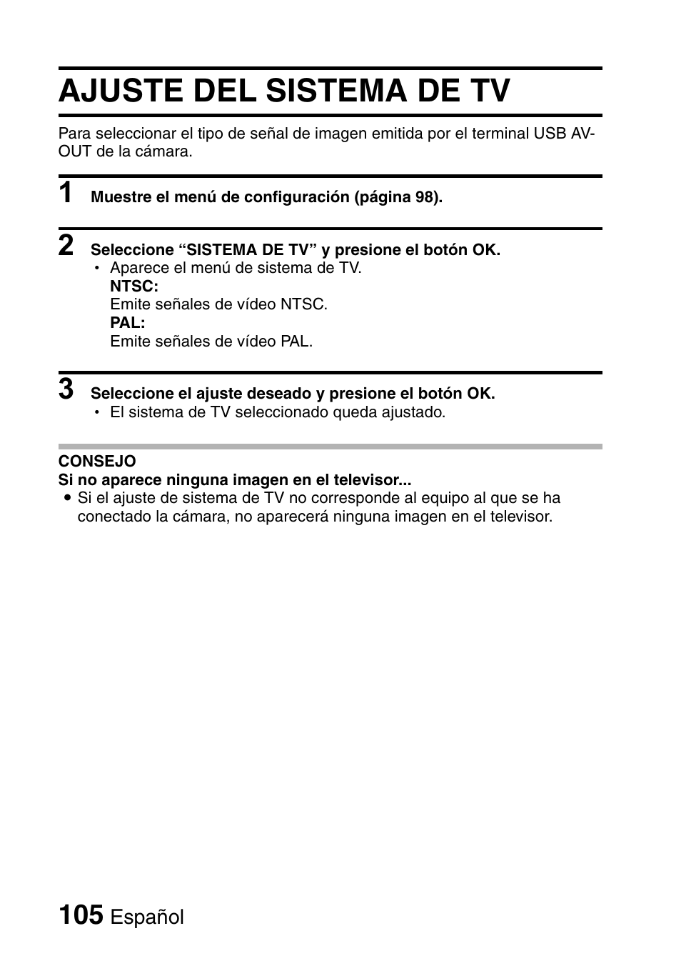 Ajuste del sistema de tv, Ajuste del sistema | Ricoh R50 User Manual | Page 107 / 159