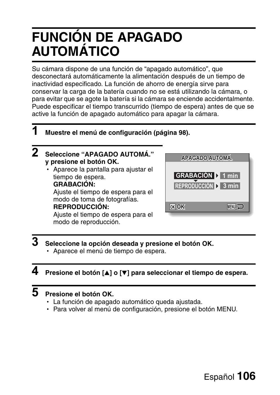 Función de apagado automático | Ricoh R50 User Manual | Page 108 / 159