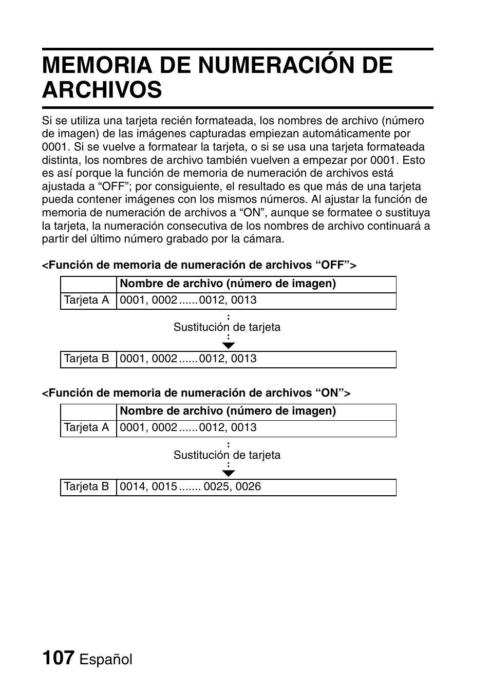 Memoria de numeración de archivos, Español | Ricoh R50 User Manual | Page 109 / 159