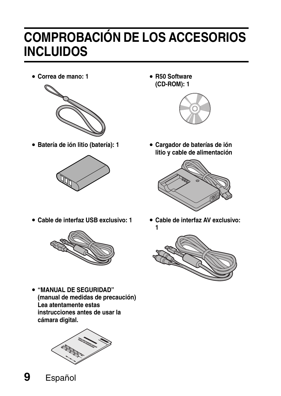 Comprobación de los accesorios incluidos, Español | Ricoh R50 User Manual | Page 11 / 159