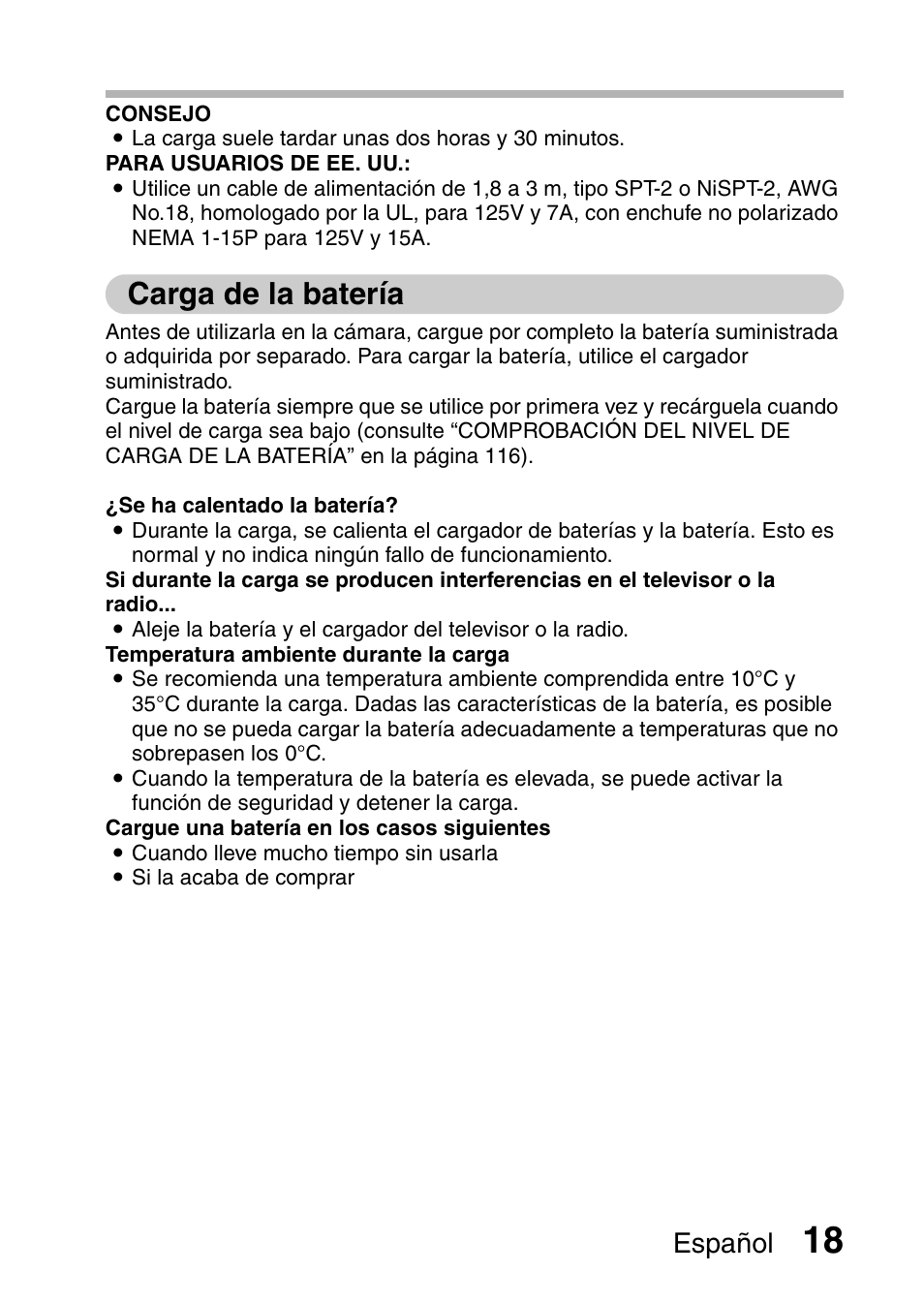 Carga de la batería, Español | Ricoh R50 User Manual | Page 20 / 159