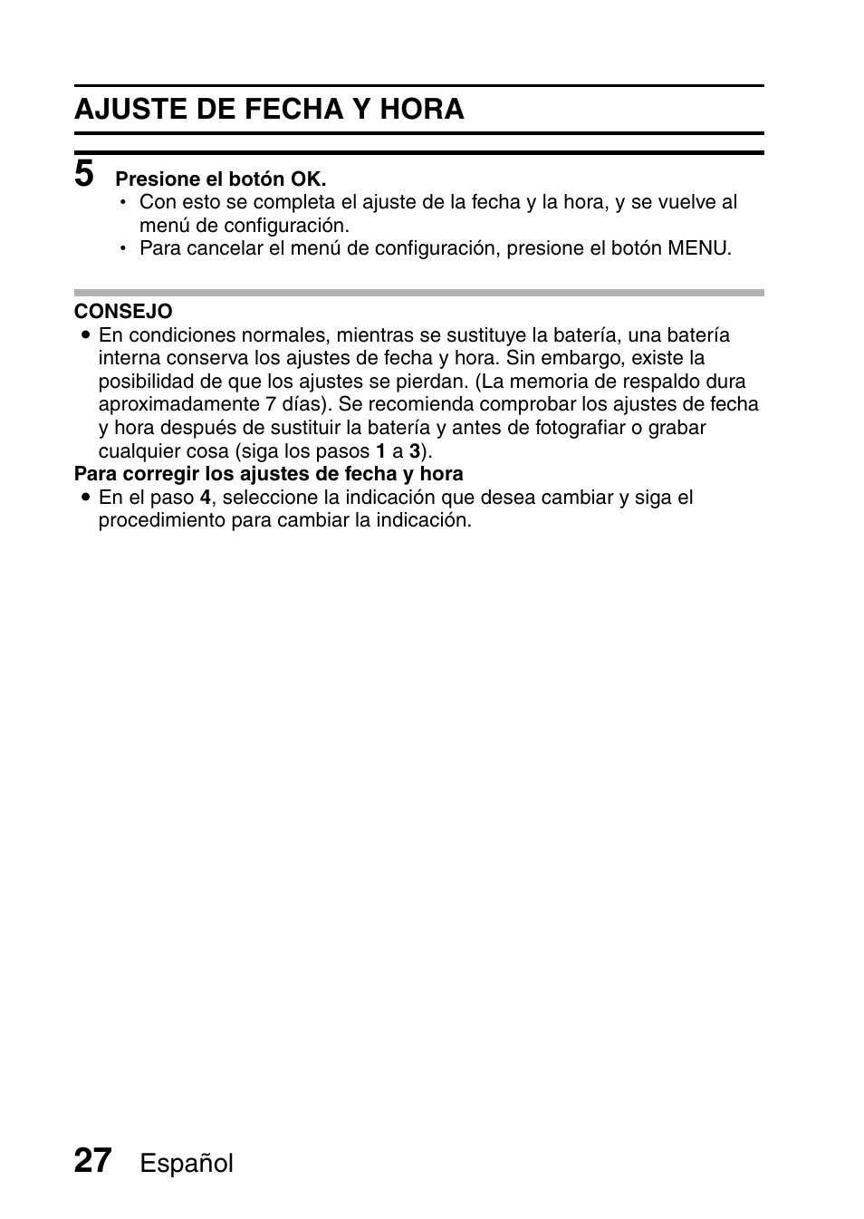 Ajuste de fecha y hora | Ricoh R50 User Manual | Page 29 / 159