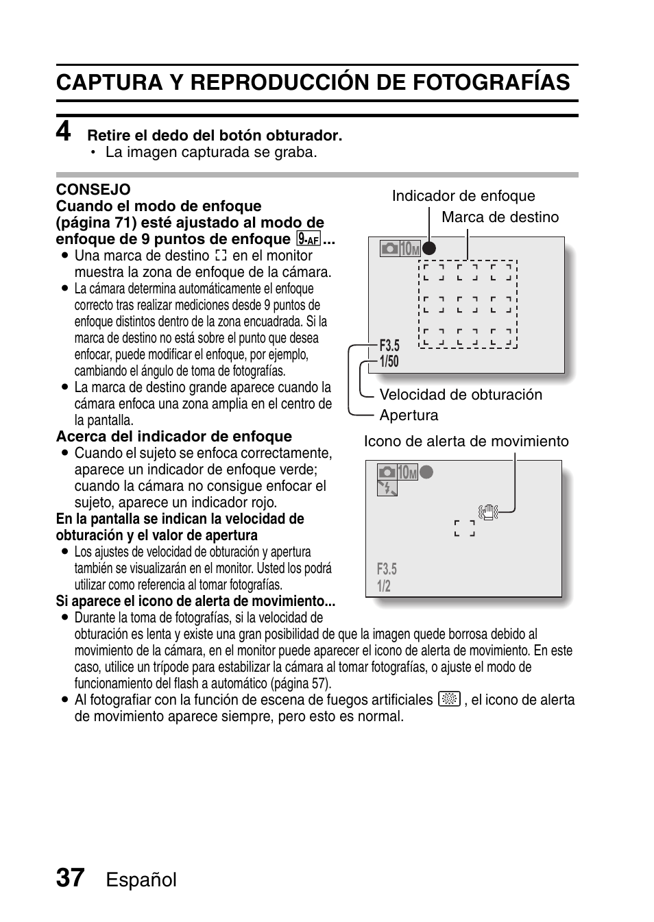 Captura y reproducción de fotografías, Español | Ricoh R50 User Manual | Page 39 / 159