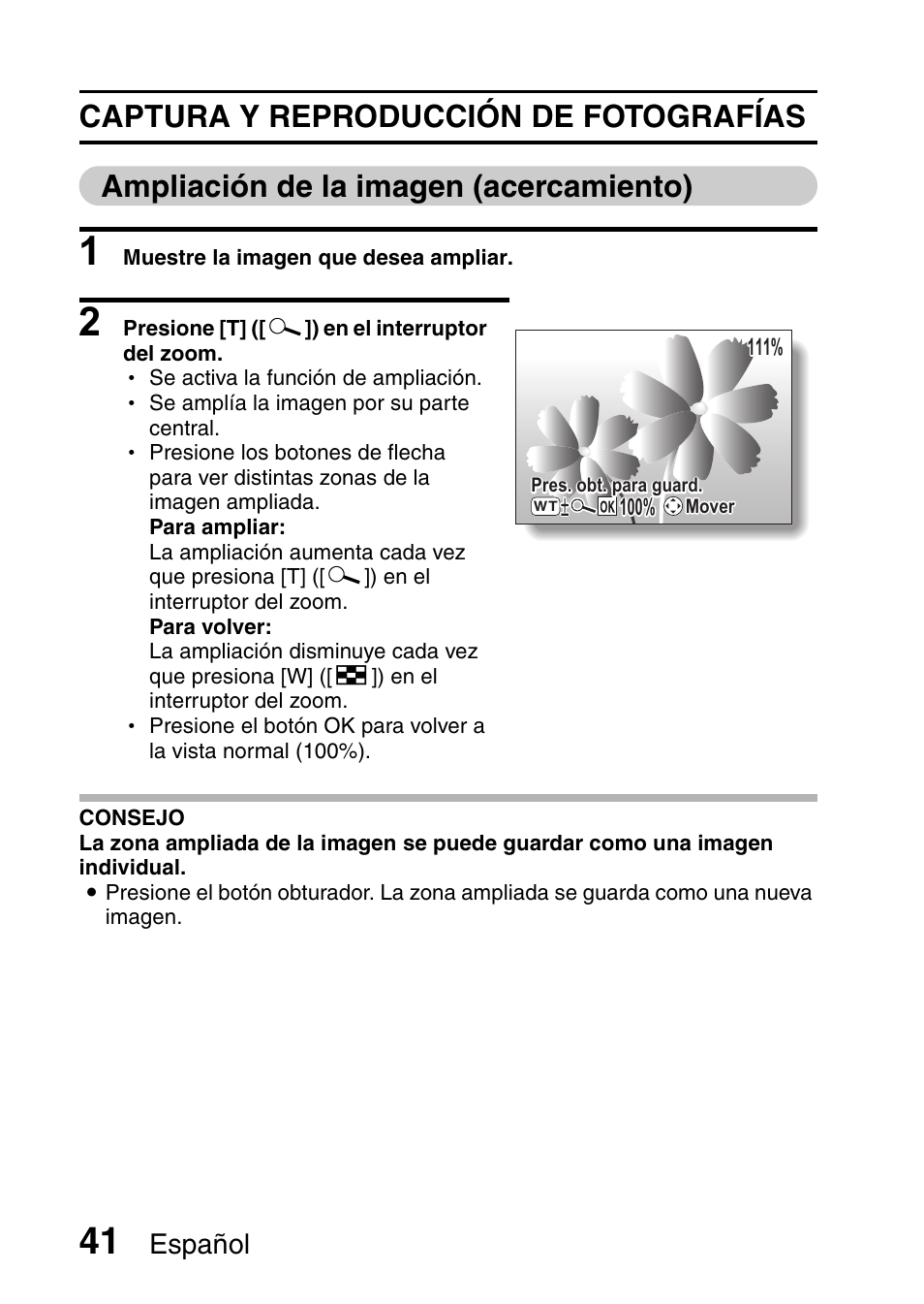 Ampliación de la imagen, Español | Ricoh R50 User Manual | Page 43 / 159