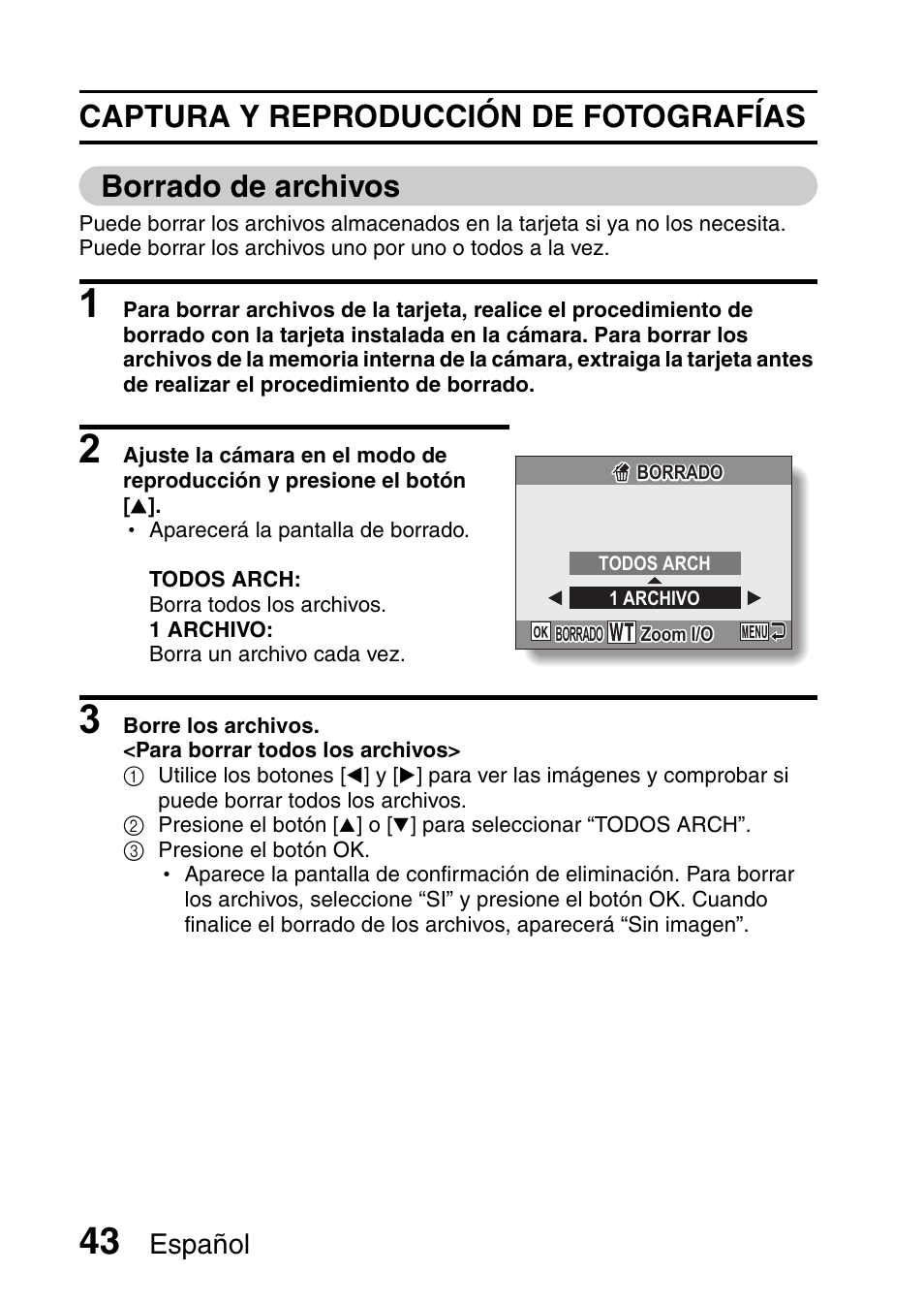 Borrado de archivos” en, Español | Ricoh R50 User Manual | Page 45 / 159