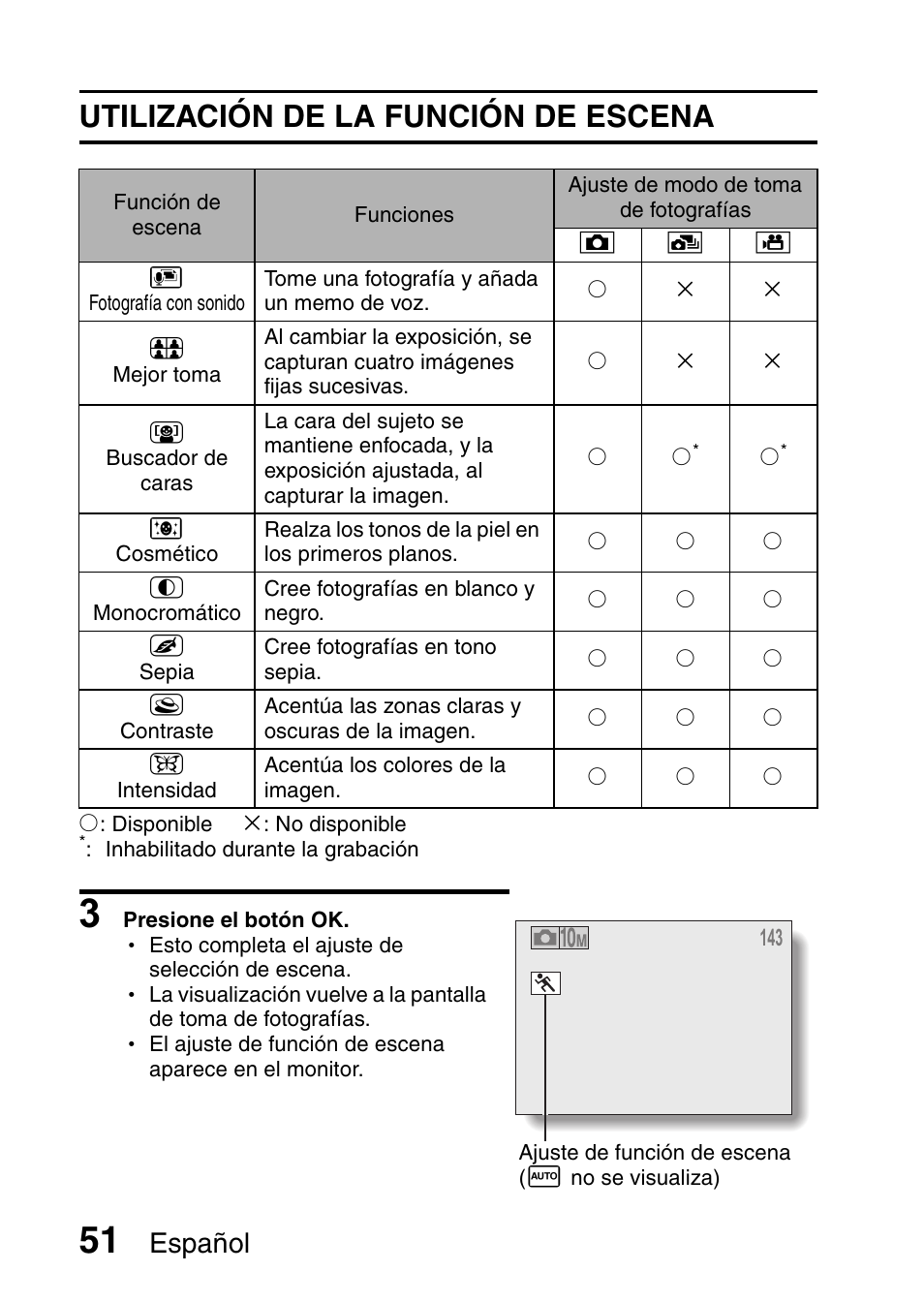 Utilización de la función de escena, Español | Ricoh R50 User Manual | Page 53 / 159