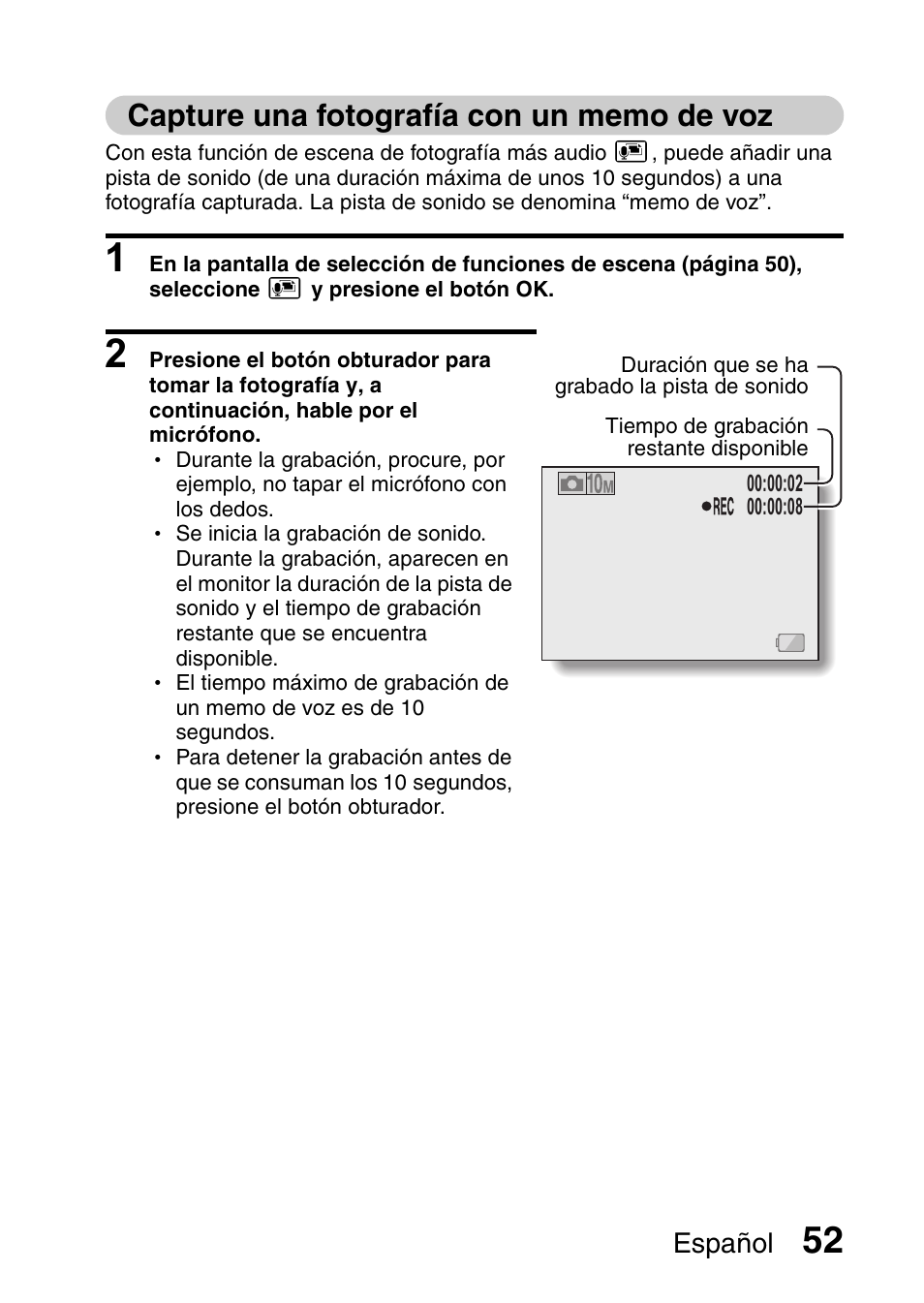 Español | Ricoh R50 User Manual | Page 54 / 159