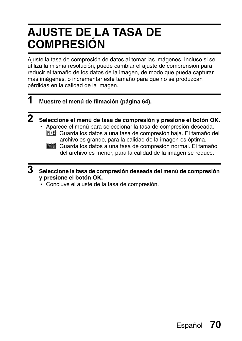 Ajuste de la tasa de compresión | Ricoh R50 User Manual | Page 72 / 159