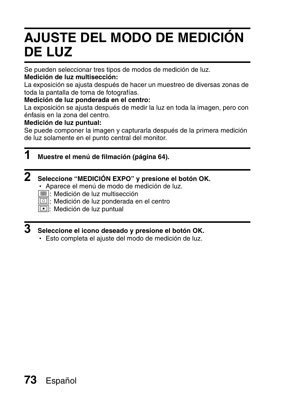 Ajuste del modo de medición de luz, Ajuste del modo | Ricoh R50 User Manual | Page 75 / 159