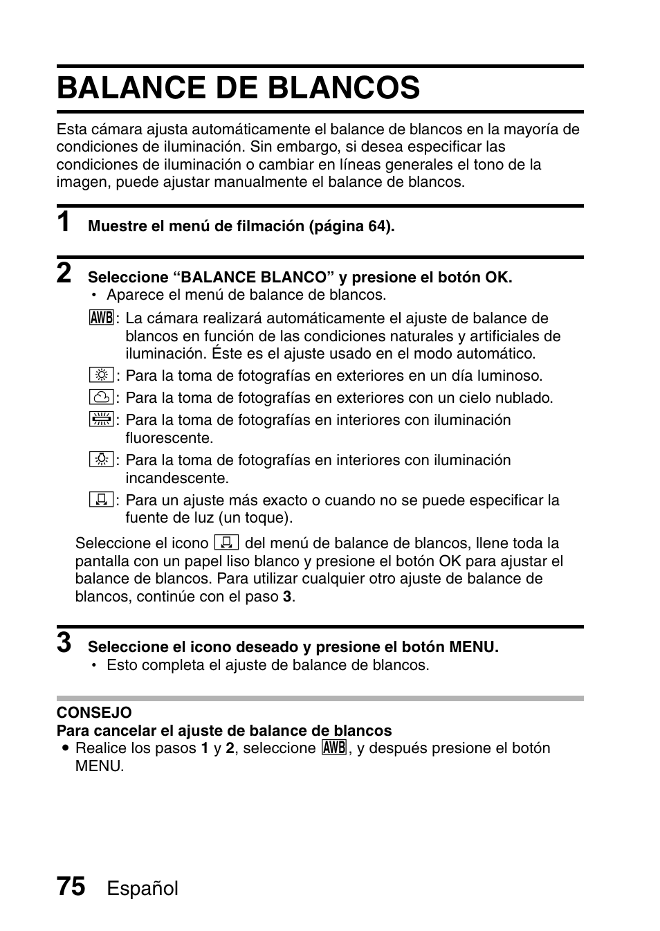 Balance de blancos, Balance de, Ancos | Ricoh R50 User Manual | Page 77 / 159