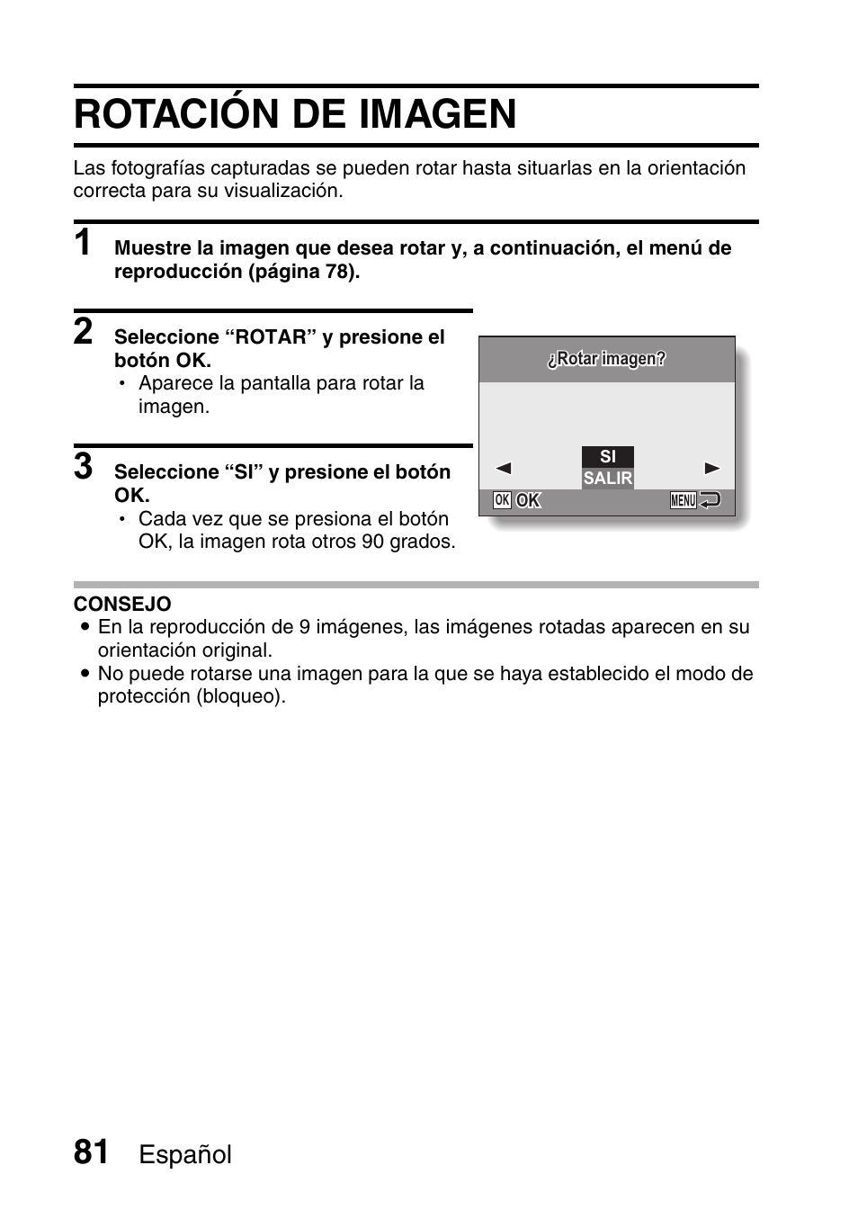 Rotación de imagen, Rotación de, Español | Ricoh R50 User Manual | Page 83 / 159