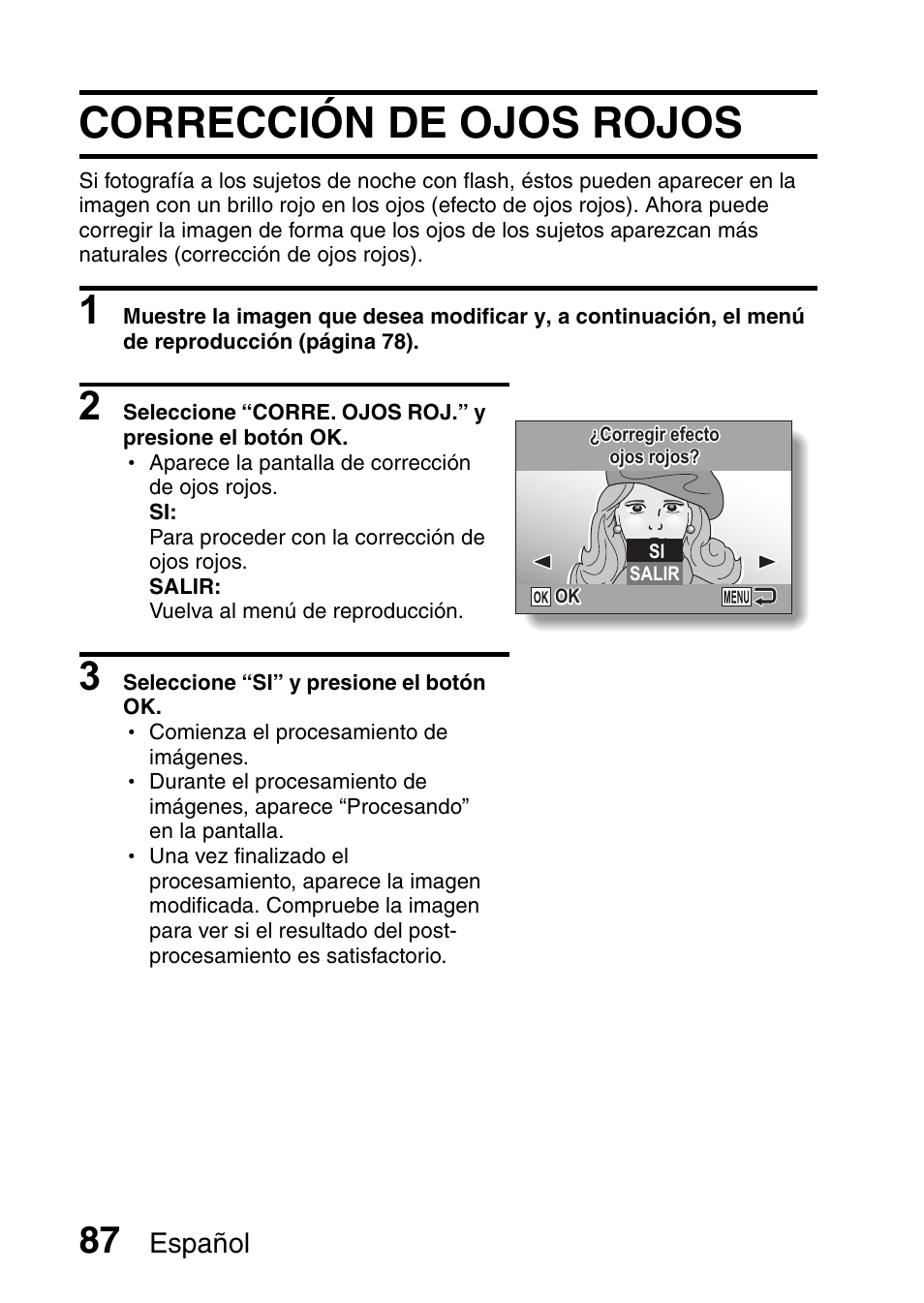 Corrección de ojos rojos, Español | Ricoh R50 User Manual | Page 89 / 159