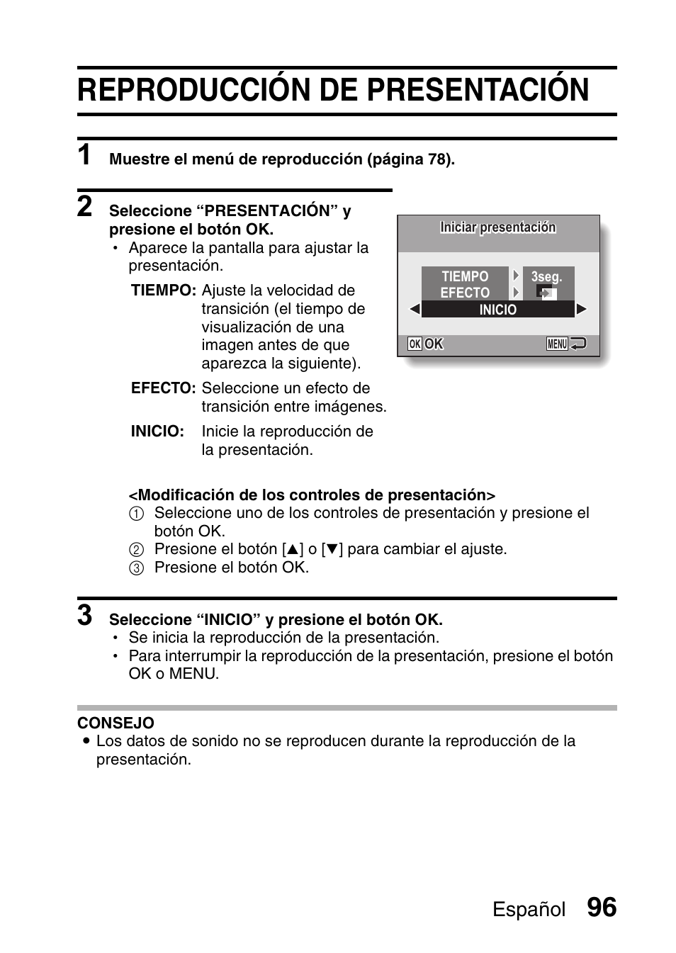 Reproducción de presentación, Español | Ricoh R50 User Manual | Page 98 / 159