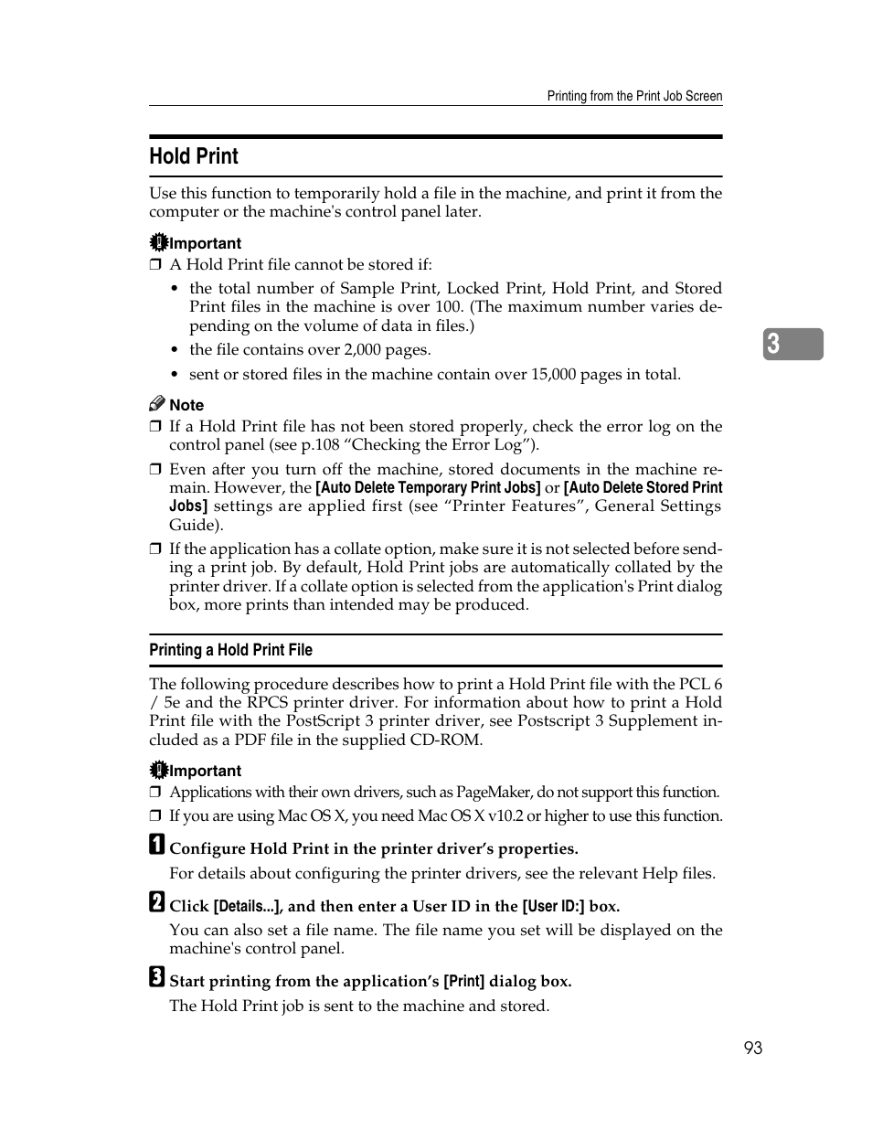 Hold print, Printing a hold print file, P.93 “hold print | Ricoh 1350 User Manual | Page 101 / 158