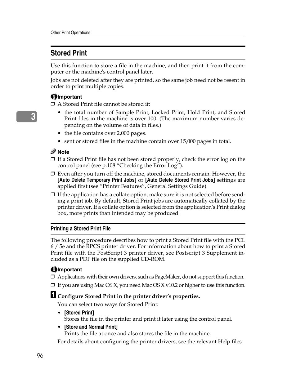Stored print, Printing a stored print file, P.96 “stored print | Ricoh 1350 User Manual | Page 104 / 158
