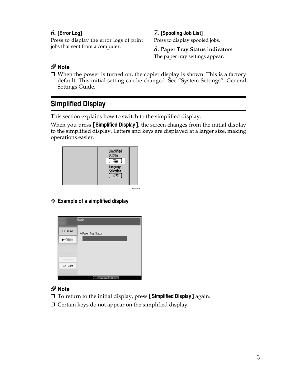 Simplified display | Ricoh 1350 User Manual | Page 11 / 158