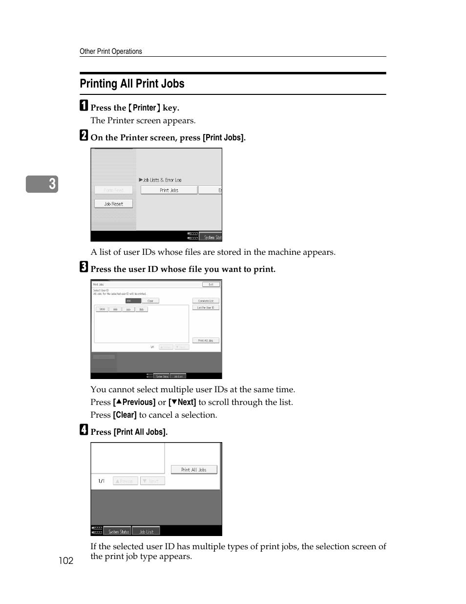 Printing all print jobs | Ricoh 1350 User Manual | Page 110 / 158